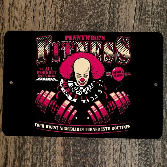 Pennywise Fitness 8x12 Metal Wall Halloween Sign Horror - Picture 1 of 1